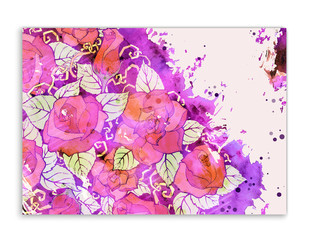Floral card. Hand drawn artwork with abstract flowers. Background for web, printed media design. Banner, business card, flyer, invitation, greeting card, postcard.