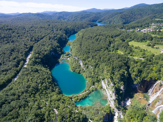 aerial view of beautiful nature in Plitvice Lakes National Park, Croatia