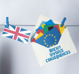 Flags of European Union (flags of different countries eurozone) and United Kingdom, Brexit UK EU...
