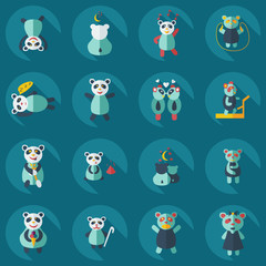 Flat concept, set modern design with shadow panda