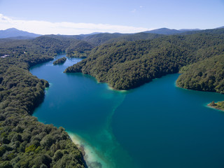 aerial view of beautiful nature in Plitvice Lakes National Park, Croatia