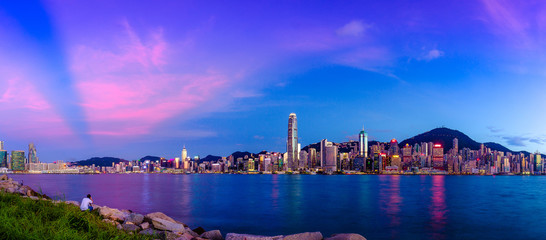 Obraz premium Hong Kong Island view from West Kowloon Cultural District