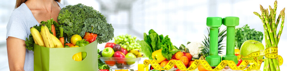 Woman hands with Vegetables and fruits.