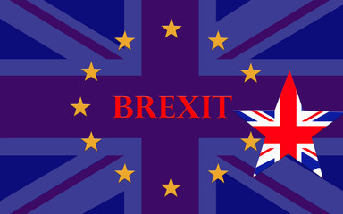 Brexit with detail of concept Eu and Uk flag