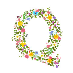 ornate capital letter font consisting of the spring flowers and