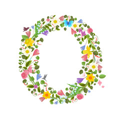ornate capital letter font consisting of the spring flowers and