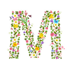 ornate capital letter font consisting of the spring flowers and