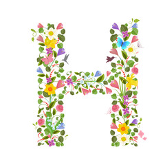 ornate capital letter font consisting of the spring flowers and