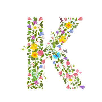 ornate capital letter font consisting of the spring flowers and