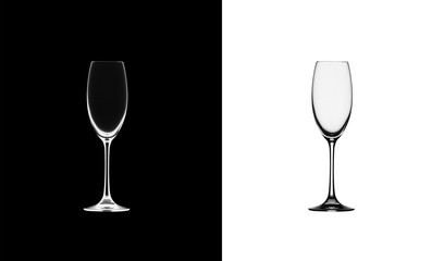 Empty wine glass. isolated on a black and white background. 3D illustration