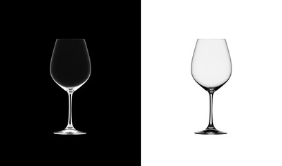 Empty wine glass. isolated on a black and white background. 3D illustration
