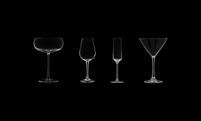 Empty wine glass. isolated on a black background. 3D illustration