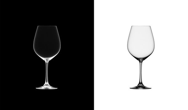 Empty wine glass. isolated on a black and white background. 3D illustration