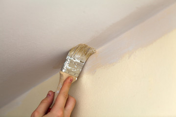 Brush weld the walls with the ceiling white paint.