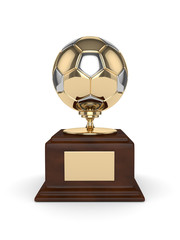 3d rendered soccer ball trophy isolated on white