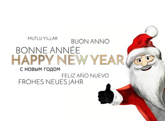 multilingual happy new year background golden font 3d render