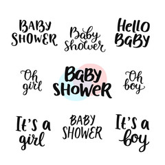 Baby shower girl and boy, vector text. Hand drawn font for design shower invitations, posters and cards - 114338413
