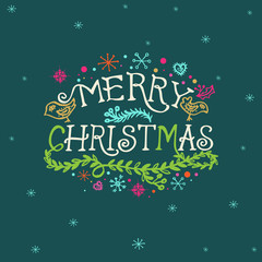 Christmas Greeting Card with hand drawn lettering and snowflakes