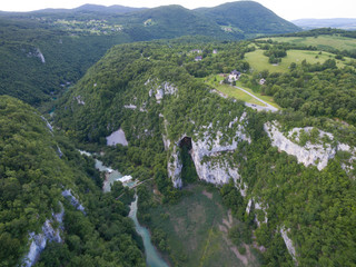 Fototapeta na wymiar aerial view of beautiful nature in Plitvice Lakes National Park, Croatia