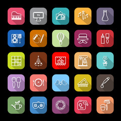 Art activity line icons with long shadow