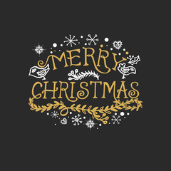 Christmas Greeting Card with hand drawn lettering and snowflakes