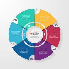 Fototapeta premium Vector circle infographic template for graphs, charts, diagrams. Pie chart concept with 6 options, parts, steps, processes.