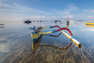 The rowboat or "Jukung" is widely use as fishing boat by the local fisherman at Bali Indonesia