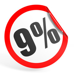 Discount 9 percent off. 3D illustration.