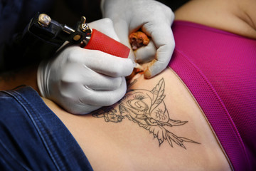 Process of making tattoo, closeup