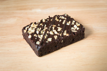 chocolate brownies on a wood background
