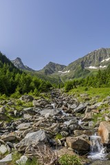 Naklejka na ściany i meble View from Romanian Carpathian Mountains - Mountain summit and river valley
