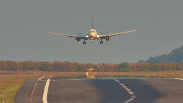summer sunset sunrise jet plain landing panorama hd phuket thailand
