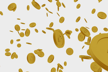 3d rendered failing golden coins, isolated on white