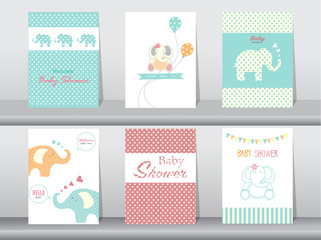 Fototapeta na wymiar Set of baby shower invitation cards,poster,template,greeting cards,animal,elephant,Vector illustrations