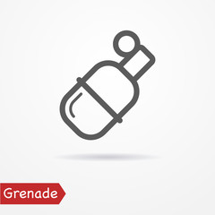 Abstract grenade in line style. Typical simplistic grenade. Isolated grenade icon with shadow. Grenade vector stock image.
