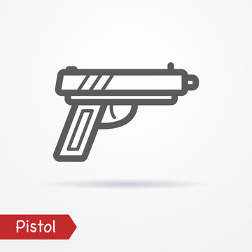 Abstract pistol in line style. Typical simplistic modern pistol. Isolated pistol icon with shadow. Pistol vector stock image.