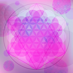 pink life Symbols of sacred geometry, depict fundamental aspects space and time. Vector background