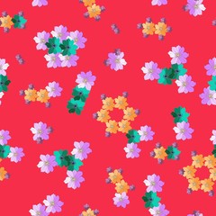Adorable fabric with molecules from hand drawn flowers. Bright seamless pattern. Vector illustration.