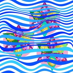 Seamless waves on patchwork stars. Vector illustration.