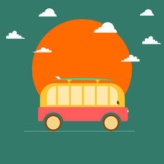 Summer travel van and surfing poster design