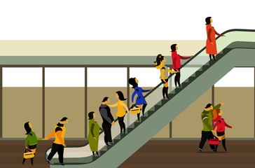 people rise on the escalator