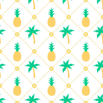Pineapples and palm trees seamless pattern