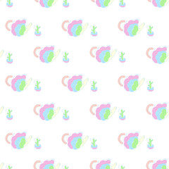 Children's background with hedgehogs and cacti in gentle pastel colors