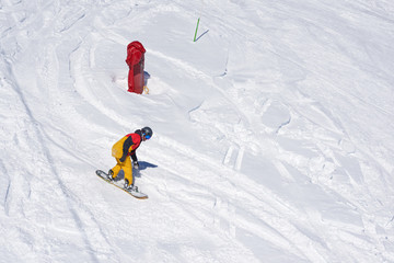 Fototapeta na wymiar snowboarder avoid obstacles column