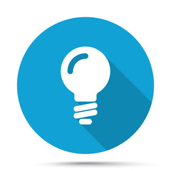 White Light Bulb icon on blue button isolated on white