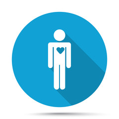 White Heart icon on blue button isolated on white