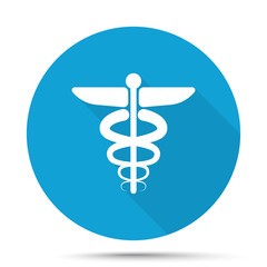 White Medical Symbol icon on blue button isolated on white