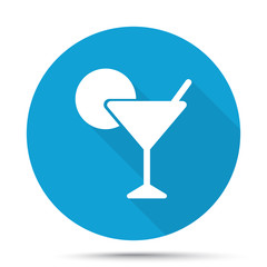 White Cocktail icon on blue button isolated on white