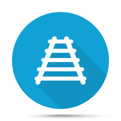 White Railroad icon on blue button isolated on white