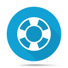 White Life Buoy icon on blue button isolated on white